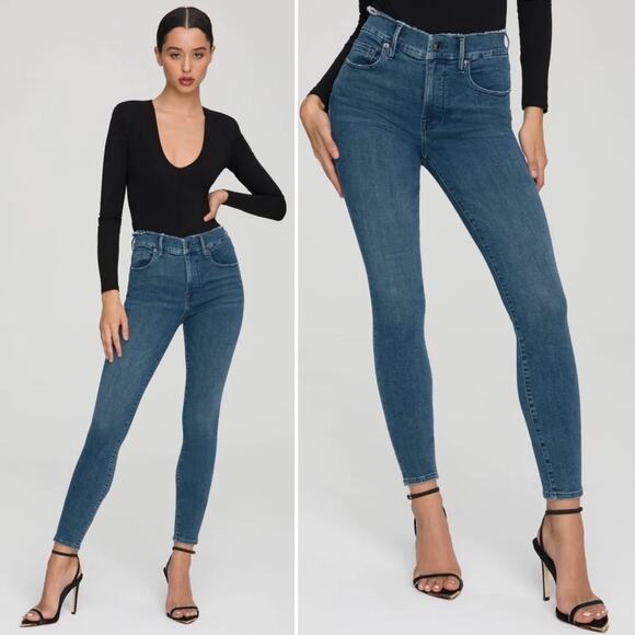 GOOD AMERICAN Good Legs Fray Waistband Skinny Stretch Dark Wash Blue Size 25 NEW - Picture 7 of 7